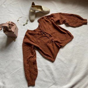 SO Goods For Life Reversible Corset Tie-Up Brown Cropped Sweater sz S